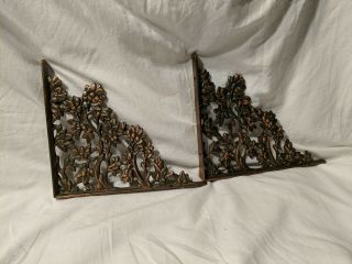 Pair Antique Cast Iron Shelf Brackets Floral Decorative Old