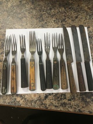 11 Antique American Civil War Era Forks Steel & Knives