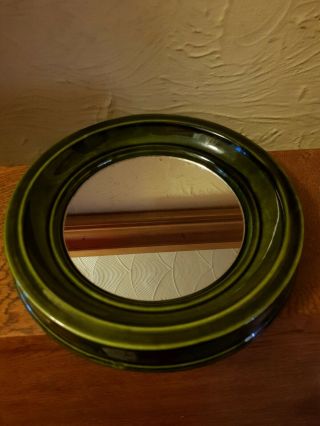 Vintage Mid Century Round Ceramic Green Wall Mirror - 235mm