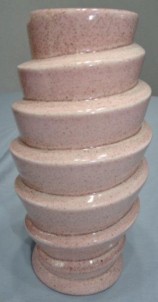 Red Wing Pottery 8 " Vase 1632 Corkscrew Spiral Pink Speckled Mcm Vtg