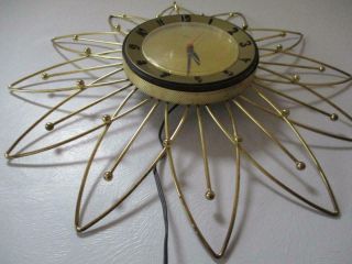 Vtg Atomic Lux Starburst / Sunburst Electric Mid Century Wall Clock