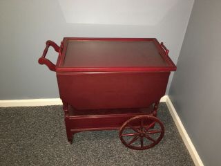 Antique Tea Cart With Glass Tray.