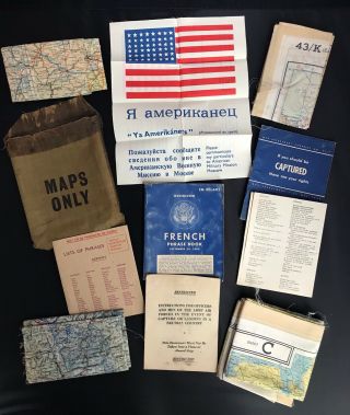 Ww2 Wwii Us Army Air Corp Pilots Survival/escape Silk Map Set In Pouch