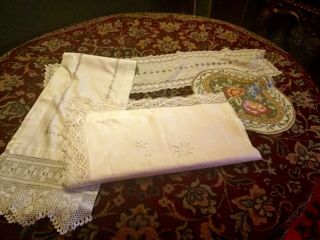 Victorian Cotton Embroidered Cloth And Various Runners Etc.