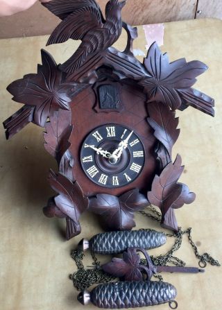 Antique Vintage Black Forest Wood Cuckoo Clock West Germany Repair Or Parts