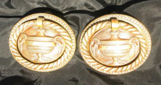 2 Antique 19C American Classic Federal Drawer Hardware Brass Ring Pulls Urns 2