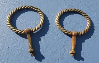 2 Antique 19C American Classic Federal Drawer Hardware Brass Ring Pulls Urns 5
