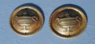2 Antique 19C American Classic Federal Drawer Hardware Brass Ring Pulls Urns 6