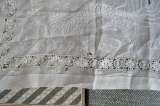 Antique Chinese Fine Linen Hand Embroidered 5 Claw Dragon Cloth - Reticella Lace 5