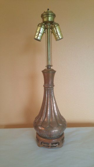 Antique Vintage Copper Asian Dual Socket Table Lamp 21.  5 " Tall