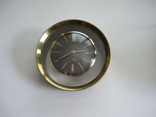 Vintage Modern Mid - Century Endura 8 Day Alarm Clock Swiss Acylic /brass