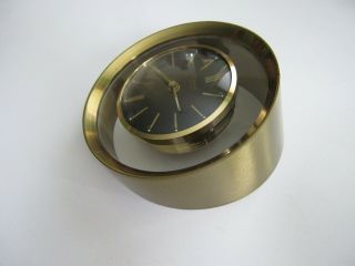 Vintage Modern Mid - century Endura 8 Day alarm clock Swiss Acylic /brass 3