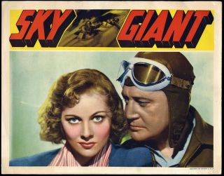1938 Lobby Card Rko Sky Giant Aviation Age Graphics Richard Dix Joan Fontaine Nr