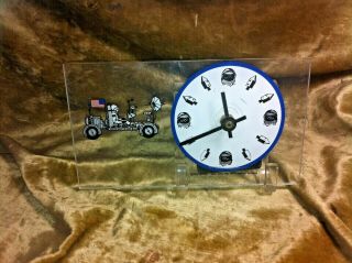 Vintage Space Age Collectible Lunar Rover Acrylic Clock W/kienzle Movement Stand