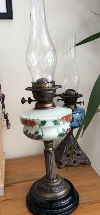 Antique Victorian Brass Oil Lamp With Decorated Font
