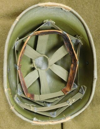 WWII U.  S.  M1 Fixed Bale Helmet w/ Hawley Liner 11