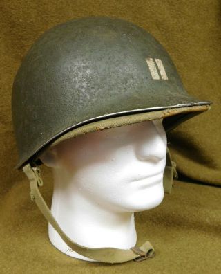 WWII U.  S.  M1 Fixed Bale Helmet w/ Hawley Liner 2