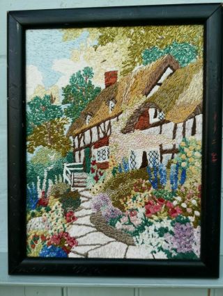 Vintage Embroidered Detailed English Country Cottage,  Garden Picture Framed