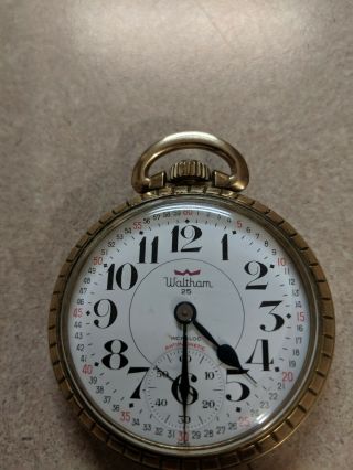 Vintage 10k Gold Plated Waltham 25 Jewels Open Face Pocket Watch Incabloc 2