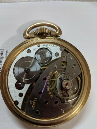 Vintage 10k Gold Plated Waltham 25 Jewels Open Face Pocket Watch Incabloc 6