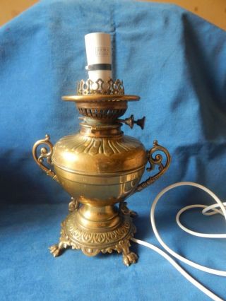 Vintage Youngs Brass Oil Lamp Converted To Electric Claw Feet