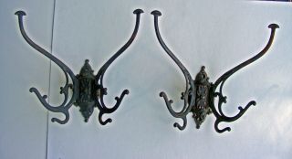 Set Of 2 Large Antique Cast Iron Hall Tree Mirror,  Hat Coat Hooks