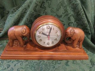 Vintage Sessions Wooden Mantle Clock With Elephants Electric (non)