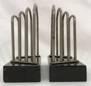 Pair Vintage Art Deco Metal & Marble Arch Bookends