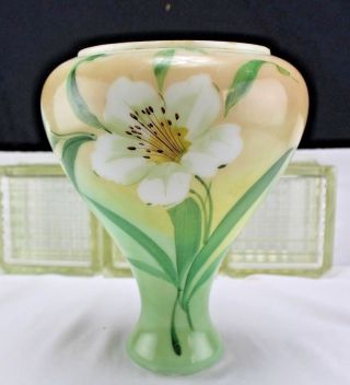Vintage Gwtw Milk Glass Oil Lamp Body Parts Hand Painted Flower