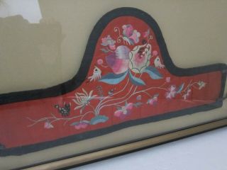 Chinese Qing Dynasty 2 Antique Hand Embroidered Silk Costume Robe Fragment 21x23 4