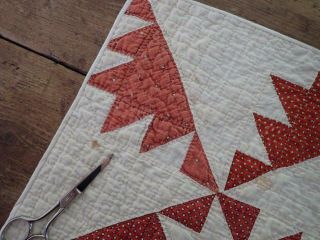 Civil War 1860 Antique Turkey Red Table Doll QUILT 20x20 Delectable Mountains 6
