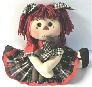 Primitive Handmade Raggedy Ann Doll " Ellen " Button Eye Ann Hm Teddy Bear Ornie