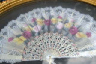 TWO ANTIQUE HAND PAINTED LACE FANS w/ MOTHER of PEARL GOLD FRAME 5