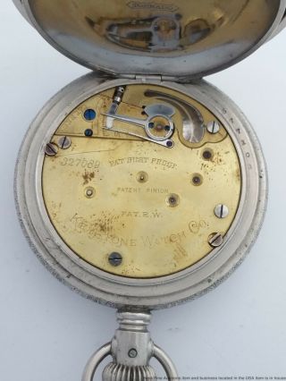 Brilliant Nickel Hunter Keystone Watch Co Running Antique Pocket Watch w/Deer 4