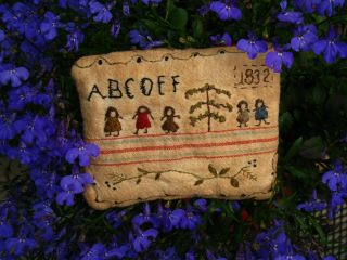 Primitive Tiny Sampler Pillow 1832 The 5 Sisters Old Quilt Folk Art Rag Stuffed