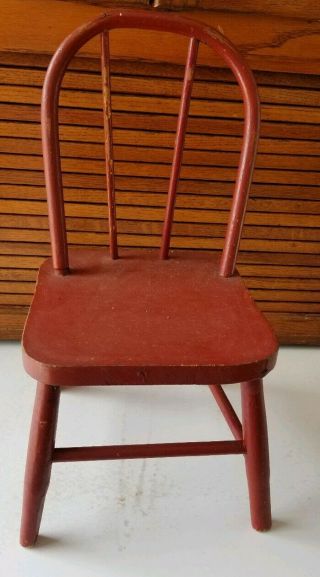 Old Primitive Antique Childs Doll Chair.  Red Paint.  Pegged