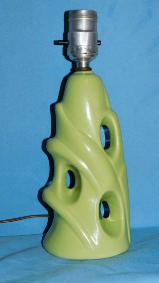 Vintage Art Pottery Mid - Century Modern Green Table Lamp Art Deco Retro