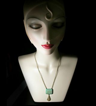MAGICAL 1930s ART DECO Egyptian Hieroglyphs green Turquoise GLASS NECKLACE 2