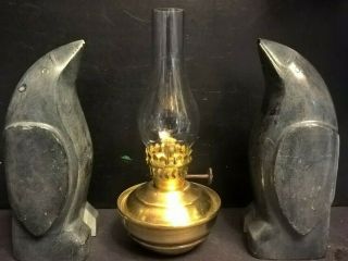 Vintage Small Brass Oil/paraffin Lamp In 7 " Tall With Chimney