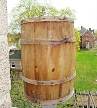 Vintage Primitive Wooden Barrel Wood Bands 20 " Tall 14 " Diameter