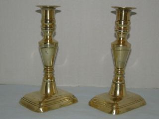 Antique English Brass Candlesticks With Push Ups Mid 19th C.