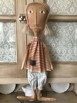 Primitive rag doll handmade rustic americana country farmhouse decor 4th of July 4