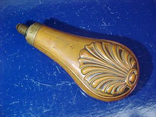19thc Civil War Era Brass Black Powder Horn Measure W Shell Design