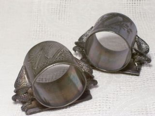 Antique Pair Silver Plated Napkin Rings Doves/birds Aesthetic Movement Meriden