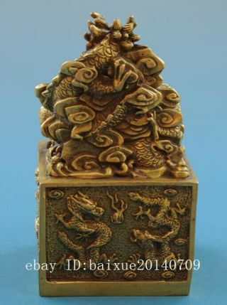 Chinese old fengshui copper hand - carved nine dragon Jin Xi seal f02 3
