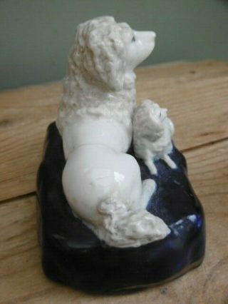 Pr 19thc STAFFORDSHIRE PORCELAIN RECUMBENT POODLE WITH PUP FIGURES C.  1850 5