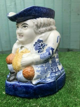 19thc Staffordshire Male Figure Toby Jug With Blue Willow Decor C1880s