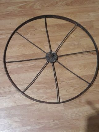 Antquie 5 Lb.  23 1/2 " Cast Iron Wagon Wheel 8 Spoke Vintage Desired Looks/size