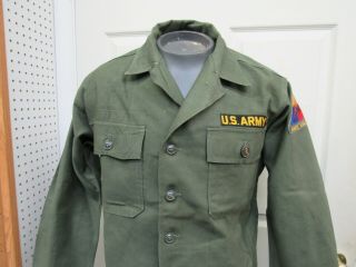 Early Vietnam Era Us Army Og 107 Fatigue Cotton Shirt Small 1961 Armor Patch