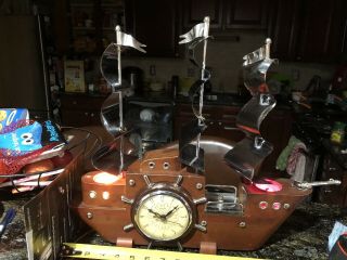 Vintage United Electric Clock On Nautical Sailing Ship With Table Lamp